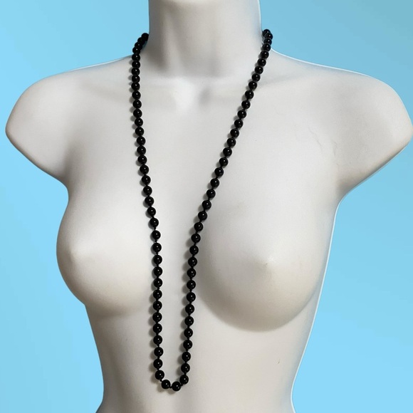 Black Glass Beads Necklace Over-The-Head Style - Picture 11 of 11